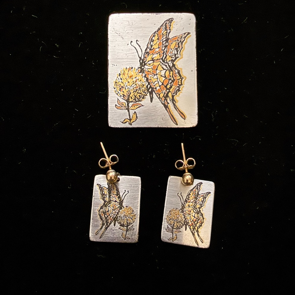 Butterfly Design Silver and Gold Jewelry Set